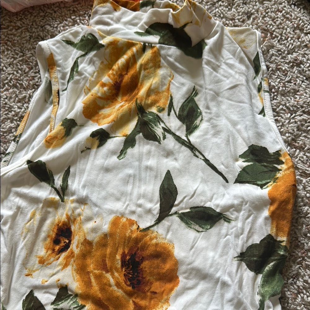 Floral Sleeveless Top - White and Yellow